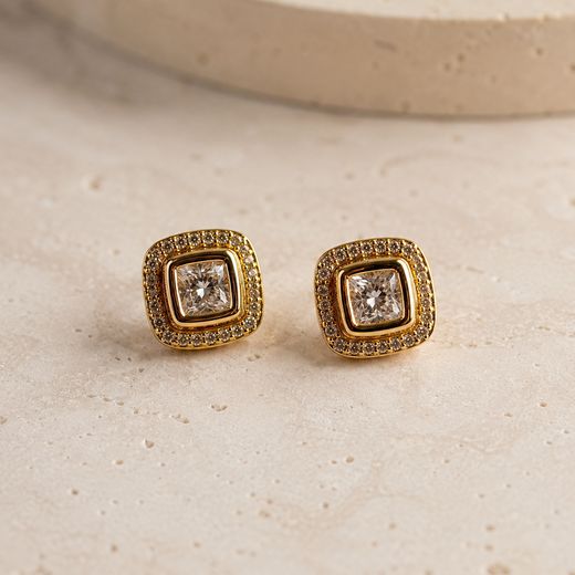 Vintage Square Studs — 18k gold-plated · CZ