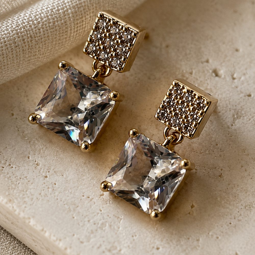 Emerald-Cut Drop Earrings — view 2