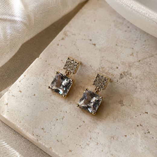 Emerald-Cut Drop Earrings — White-gold plated · CZ