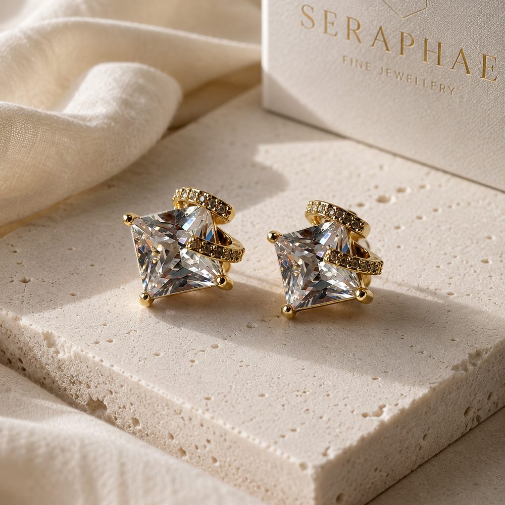 Emerald-Cut CZ Studs — view 1