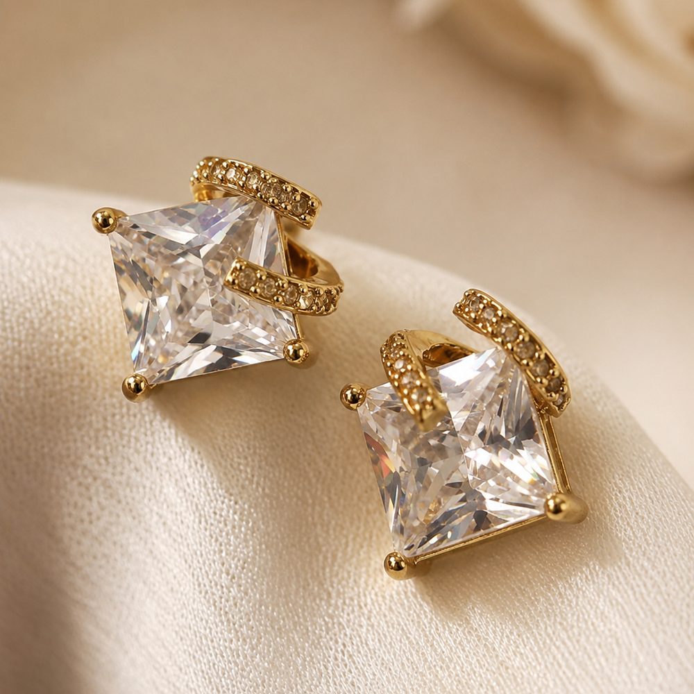 Emerald-Cut CZ Studs — view 2