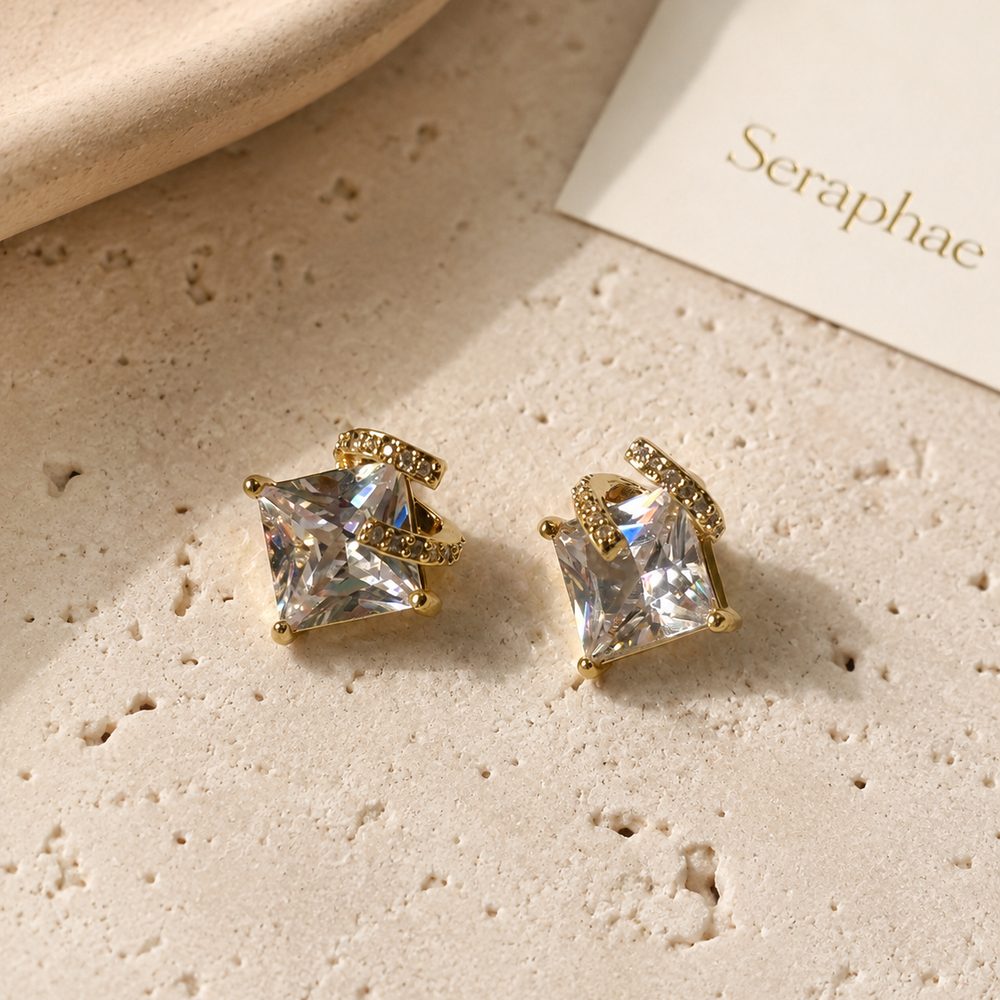 Emerald-Cut CZ Studs — view 3