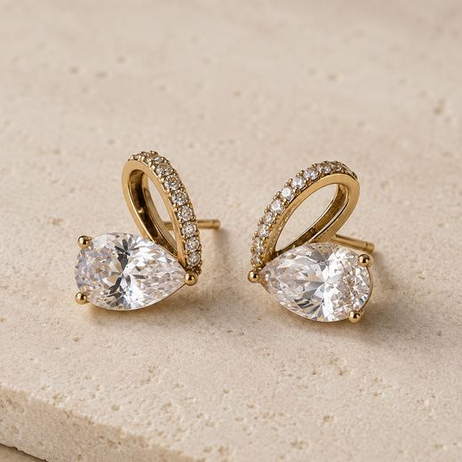 Ribbon Pear Studs — 18k gold-plated · CZ