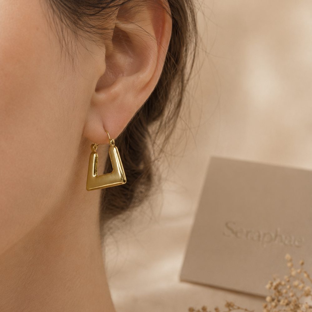 Trapezoid Huggie Hoops — view 2