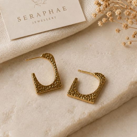 Hammered Angular Hoops — 18k gold-plated