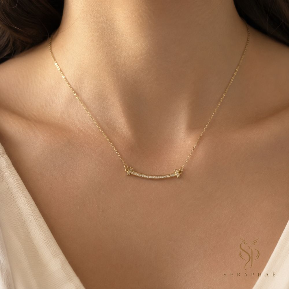 Pavé Smile Bar Necklace — view 2