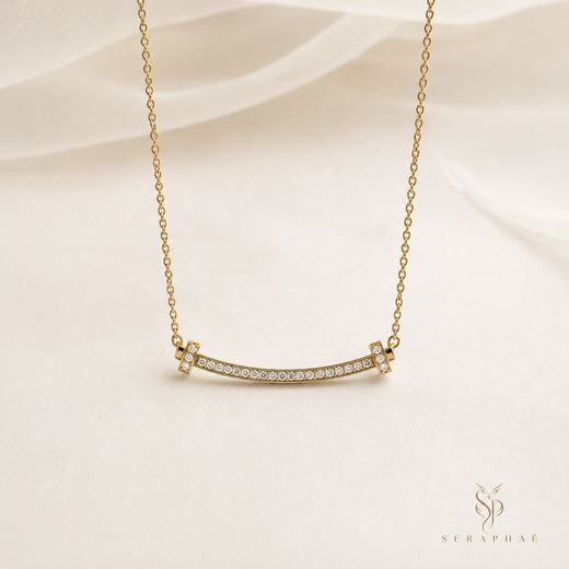 Pavé Smile Bar Necklace — 18k gold-plated · pavé CZ