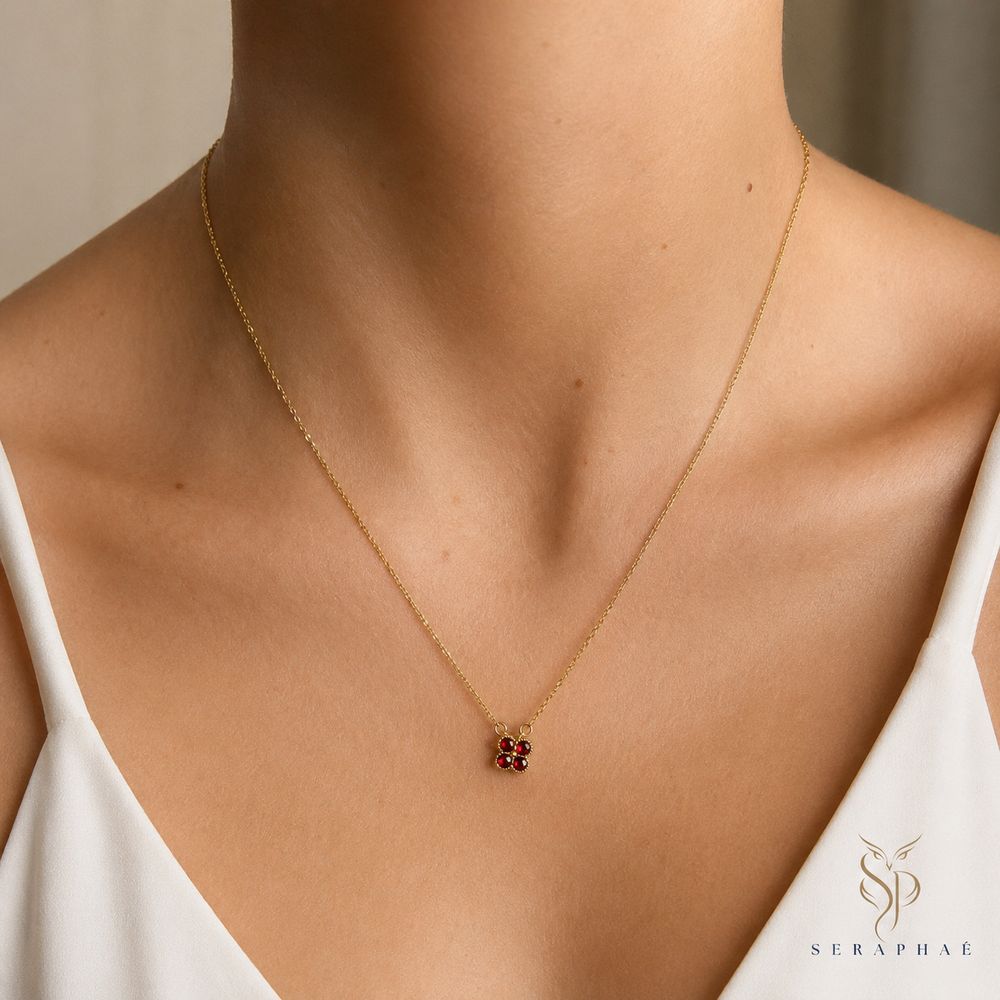 Ruby Clover Cluster Pendant — view 2