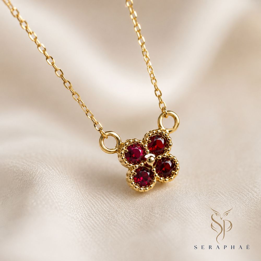 Ruby Clover Cluster Pendant — view 3