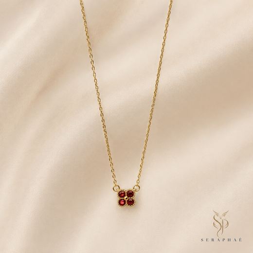 Ruby Clover Cluster Pendant — 18k gold-plated · red CZ