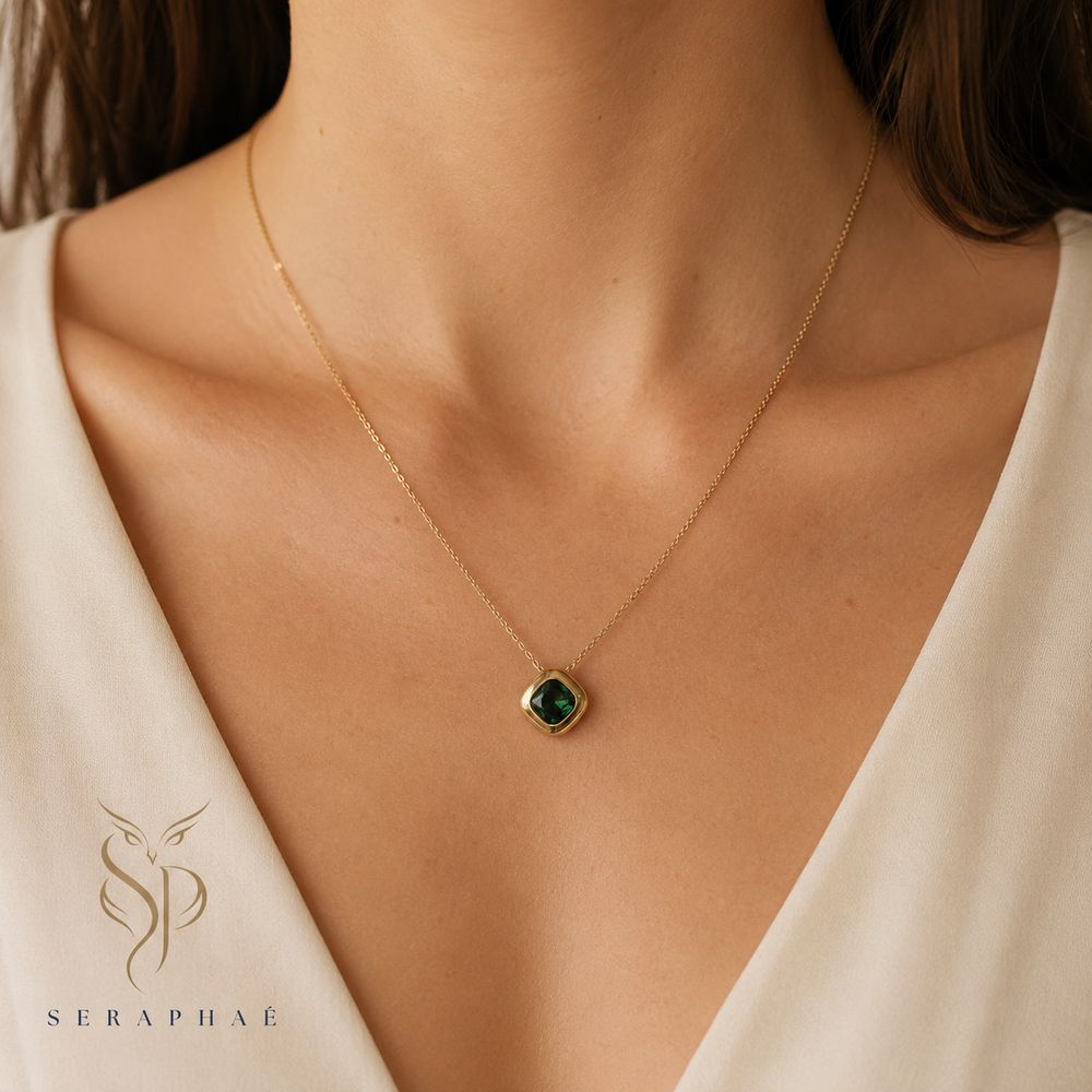 Emerald Cushion Pendant — view 2