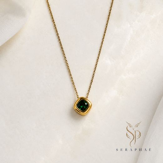 Emerald Cushion Pendant — 18k gold-plated · green CZ