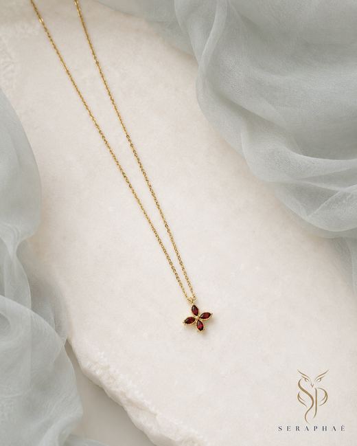 Ruby Petal Blossom Pendant — 18k gold-plated · red CZ