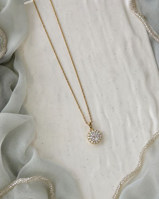 Halo Solitaire Pendant — 18k gold-plated · CZ