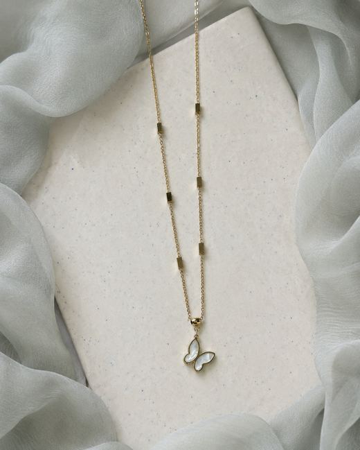 Mother-of-Pearl Butterfly Necklace — 18k gold-plated · mother-of-pearl