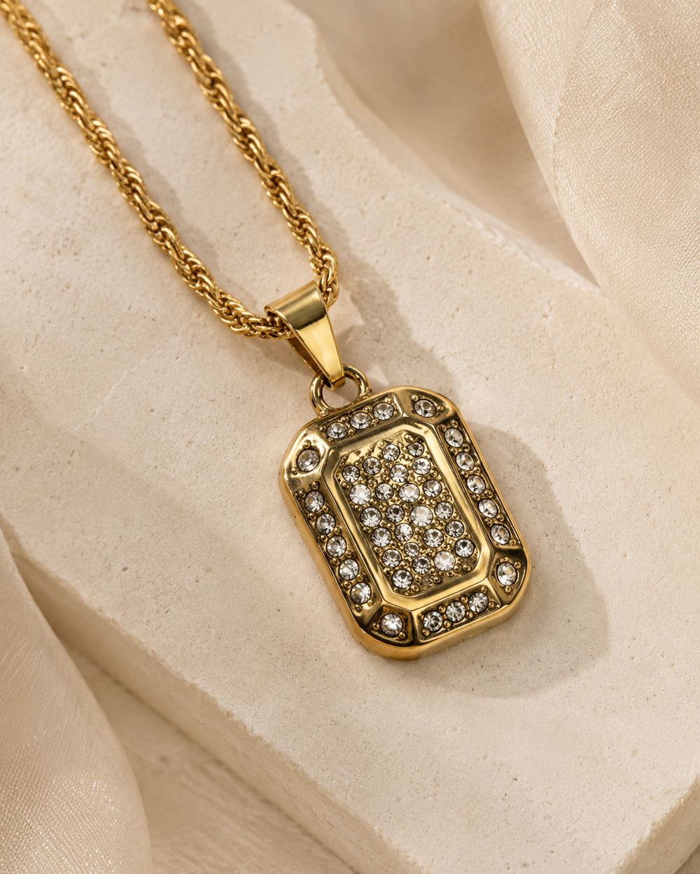 Pavé Emerald-Cut Tag Pendant — view 3