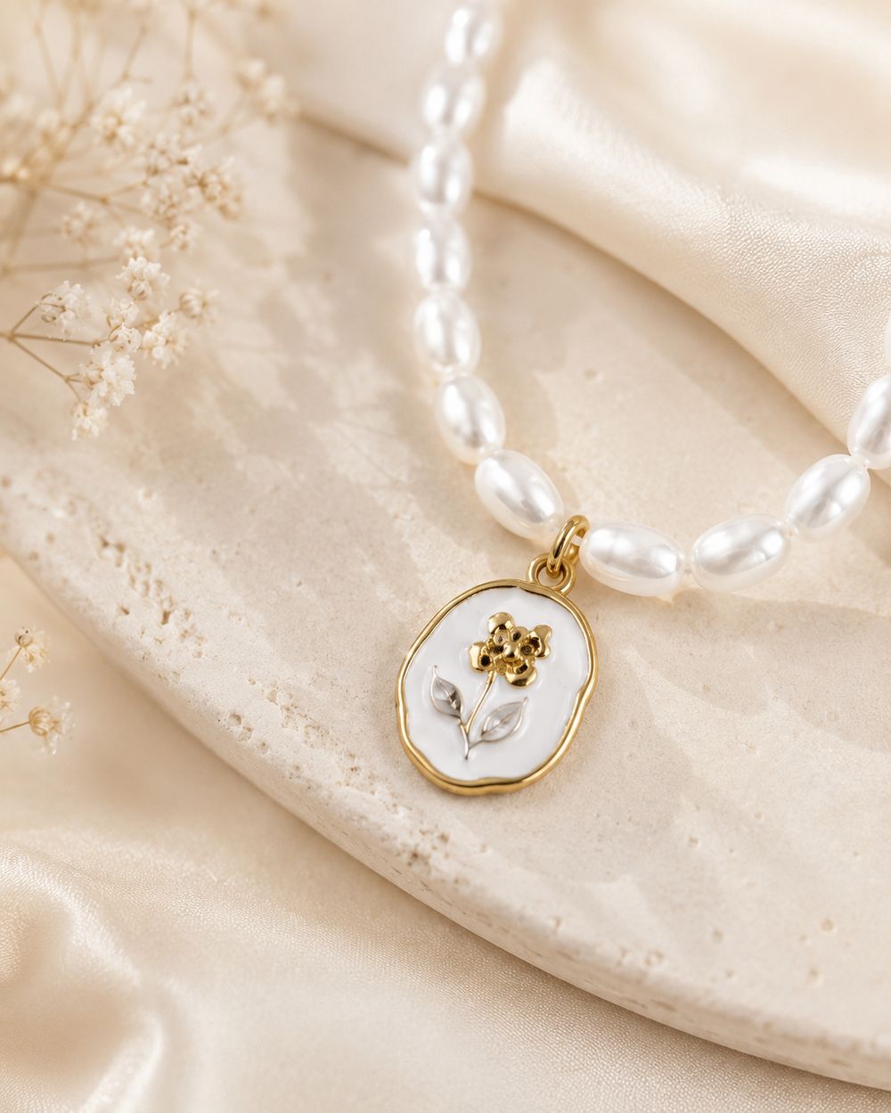 Pearl Beaded Floral Pendant — view 2
