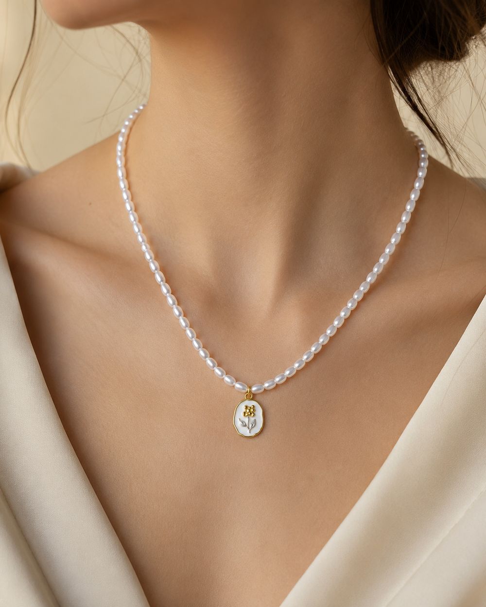 Pearl Beaded Floral Pendant — view 3