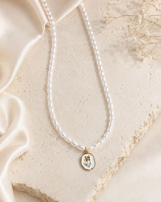 Pearl Beaded Floral Pendant — 18k gold-plated · freshwater-style pearl