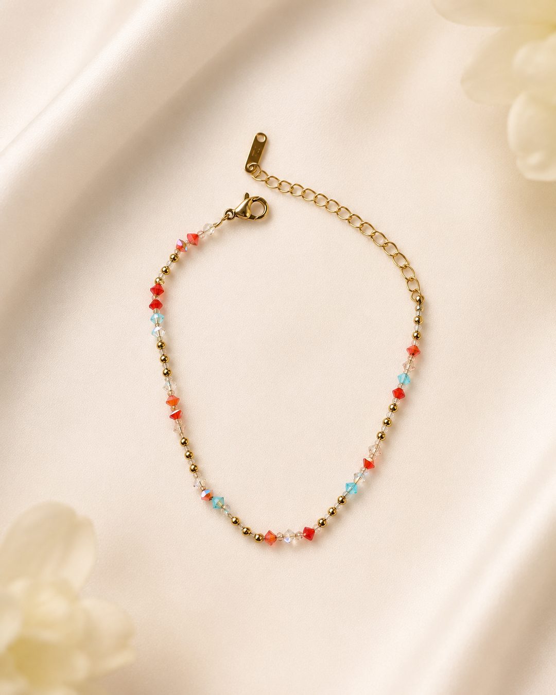 Coral Bloom Beaded Bracelet — 18k gold-plated · glass beads