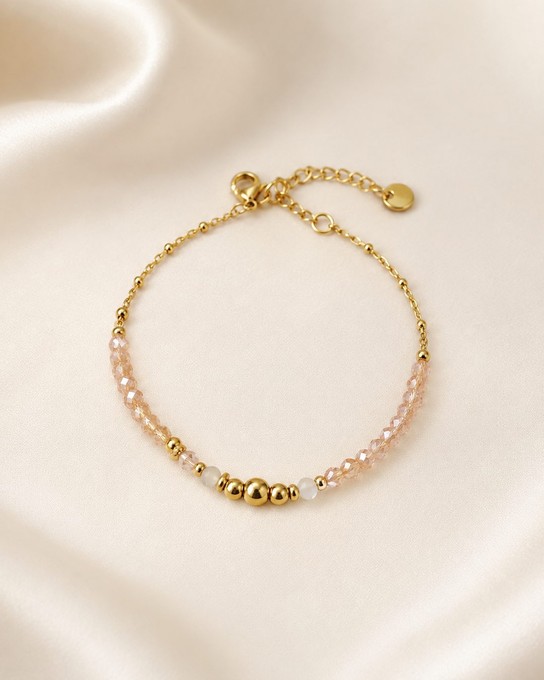 Blush Bead Bracelet — 18k gold-plated · blush crystal