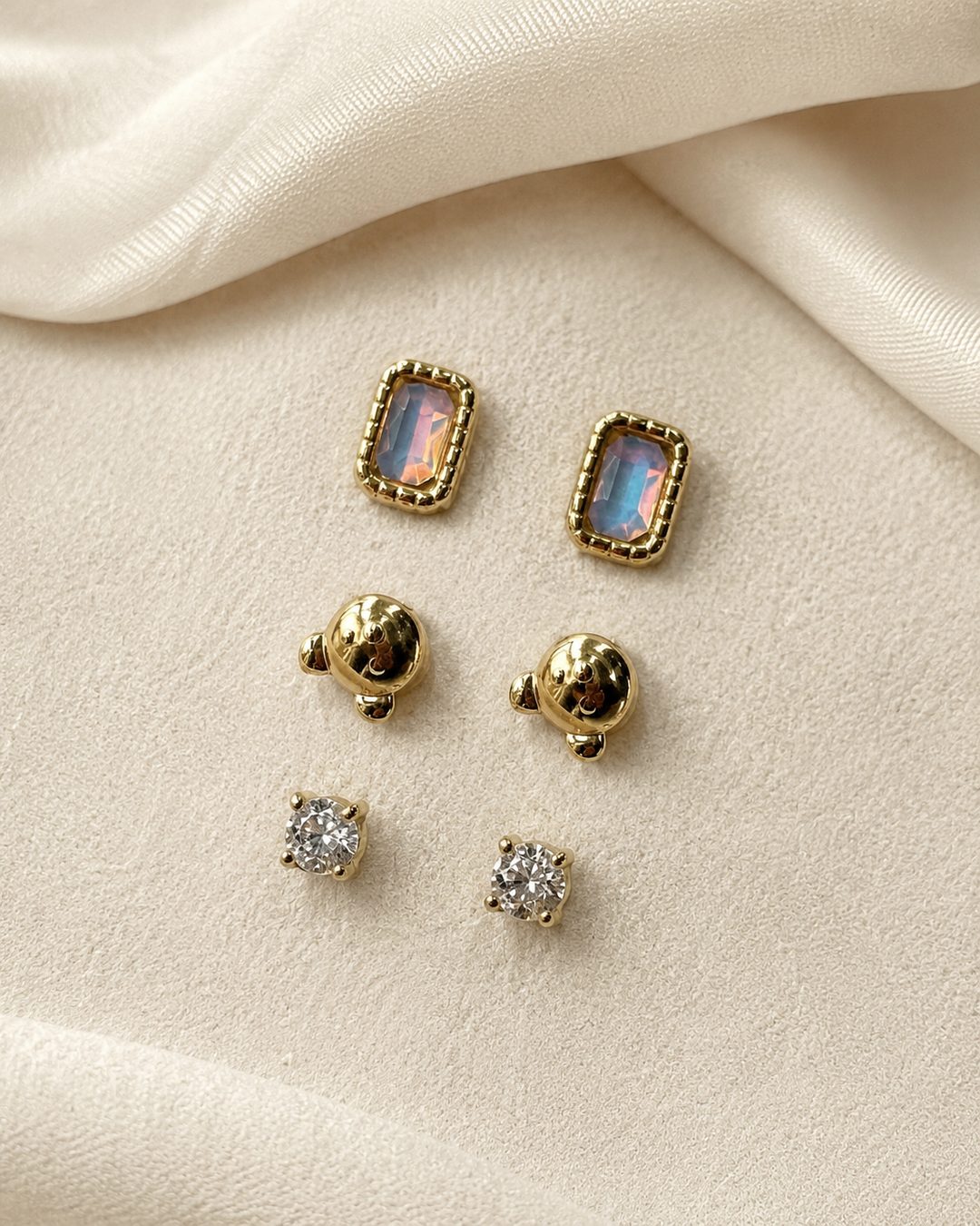 Opal & CZ Stud Set — 18k gold-plated · CZ