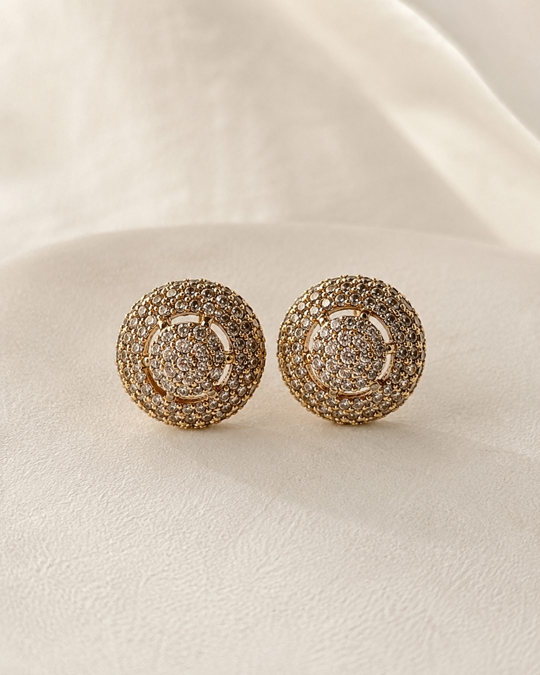 Pavé Dome Studs — 18k gold-plated · CZ