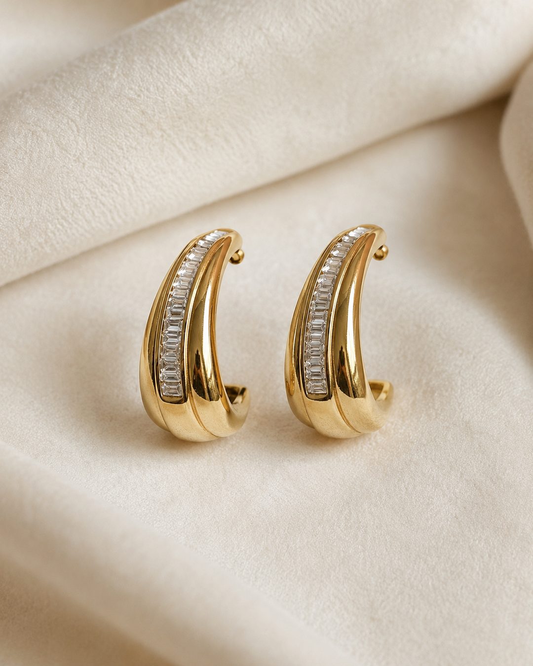Baguette Huggie Hoops — 18k gold-plated · CZ