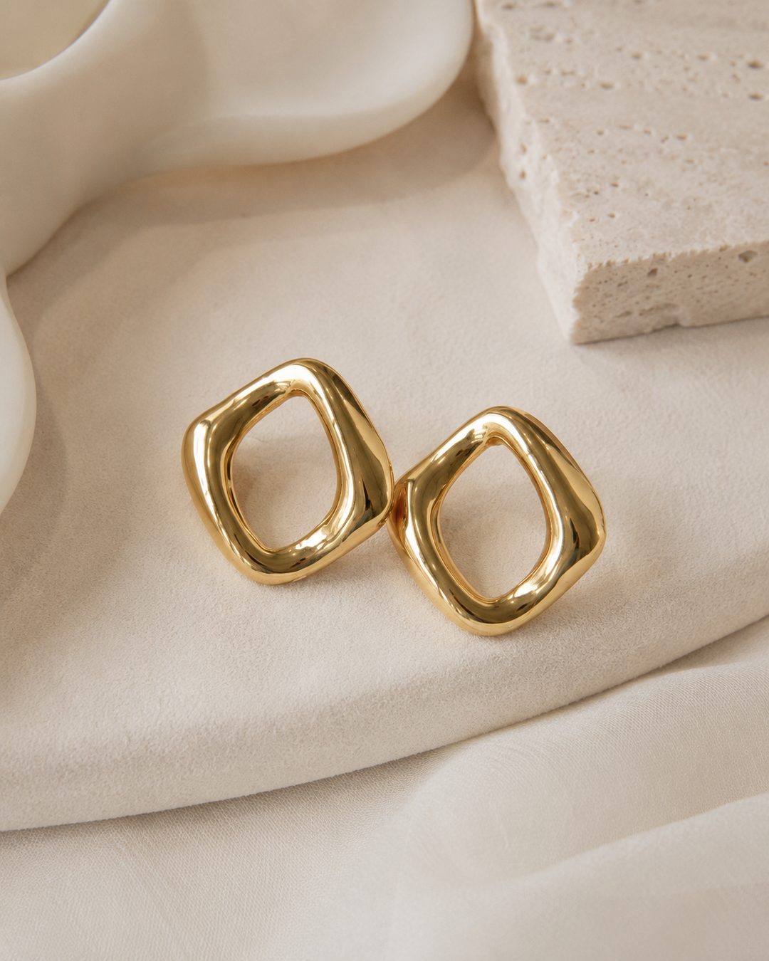 Molten Square Studs — 18k gold-plated · CZ
