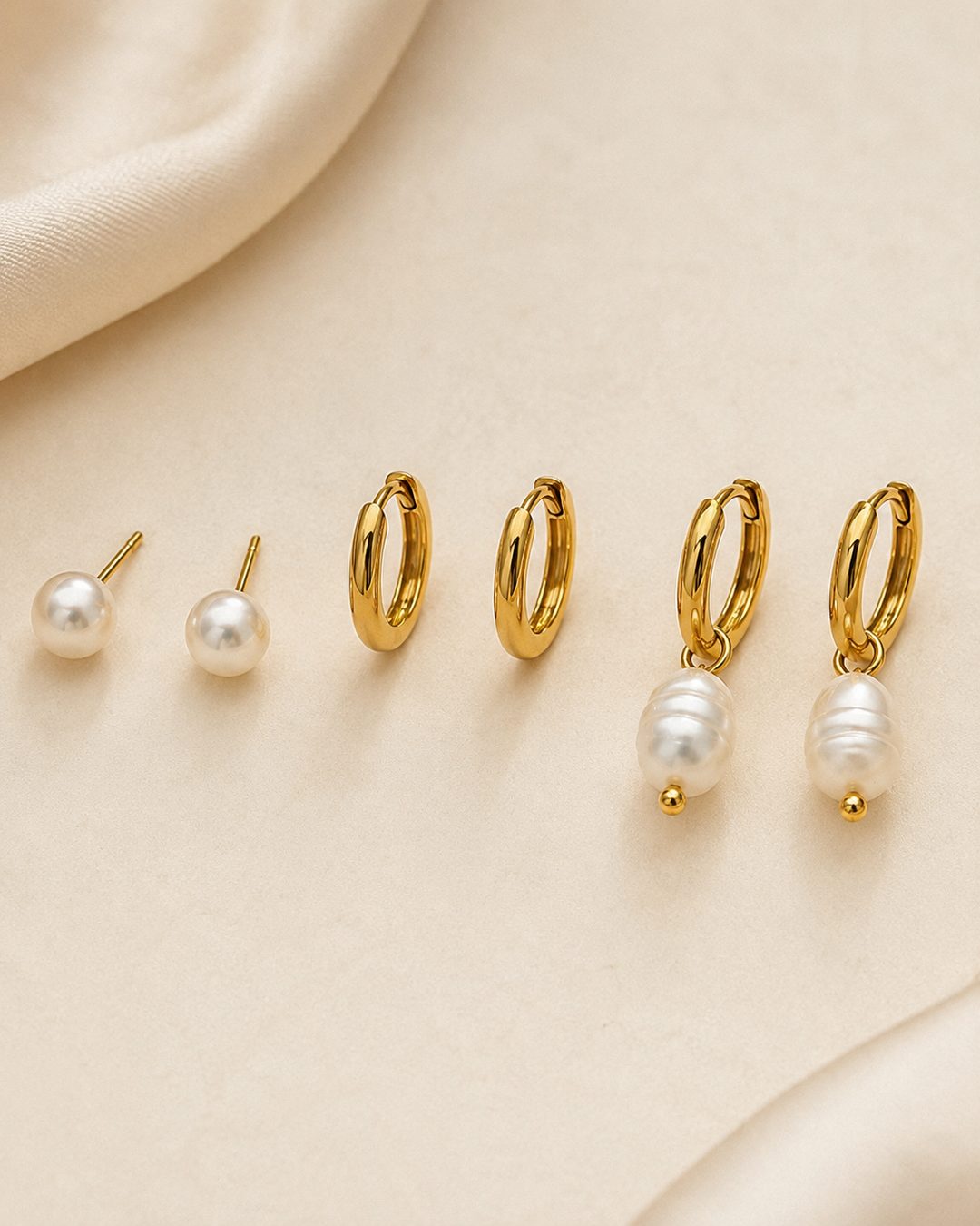 Pearl Huggie Hoops — view 2