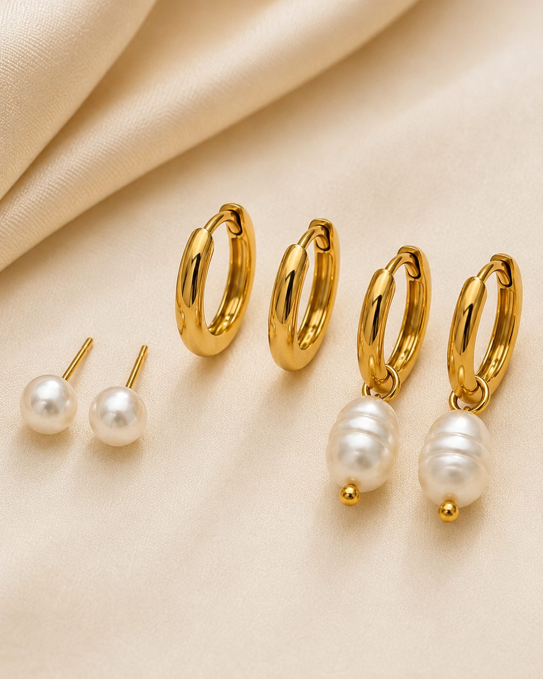 Pearl Huggie Hoops — view 3