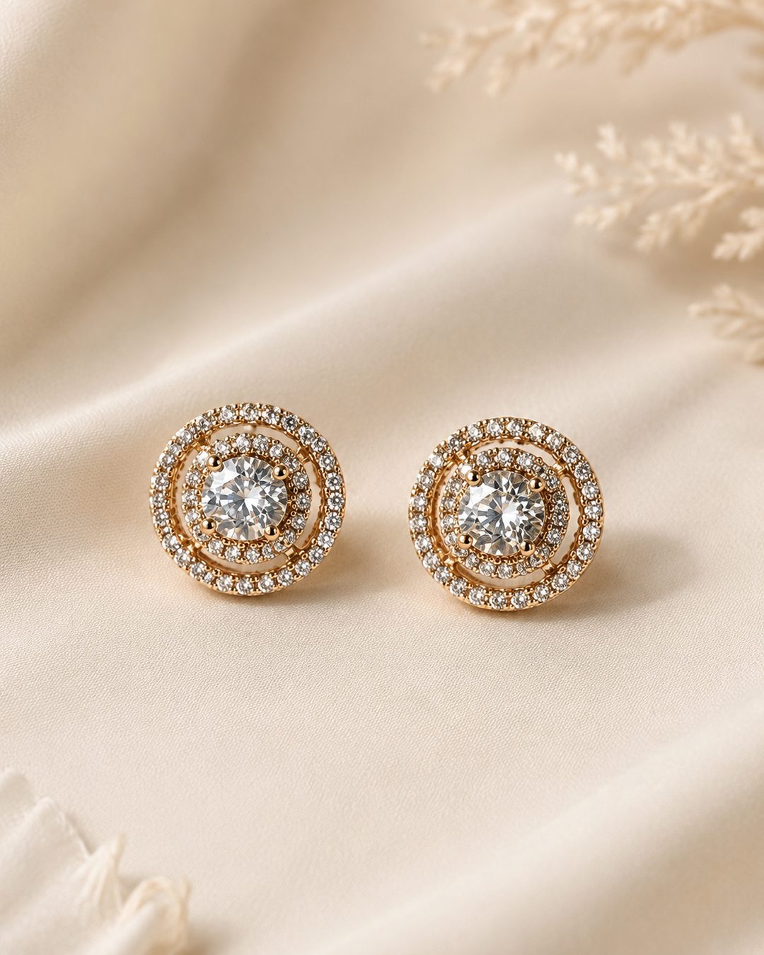 Double Halo CZ Studs — 18k gold-plated · CZ