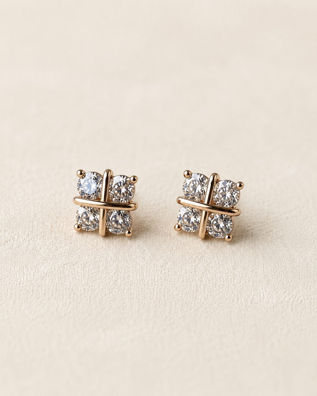 Quad CZ Cross Studs — 18k gold-plated · CZ
