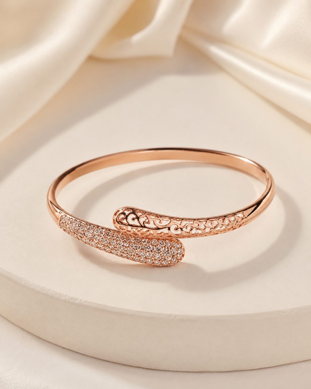 Rose Gold Pavé Bypass Bangle — 18k gold-plated · CZ