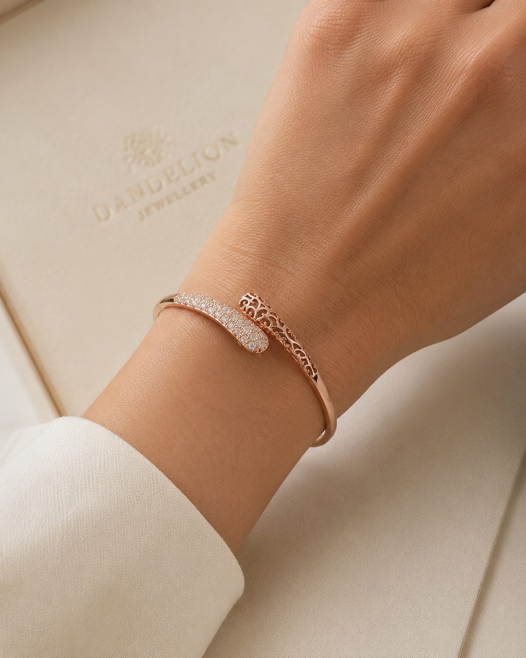 Rose Gold Pavé Bypass Bangle — view 2