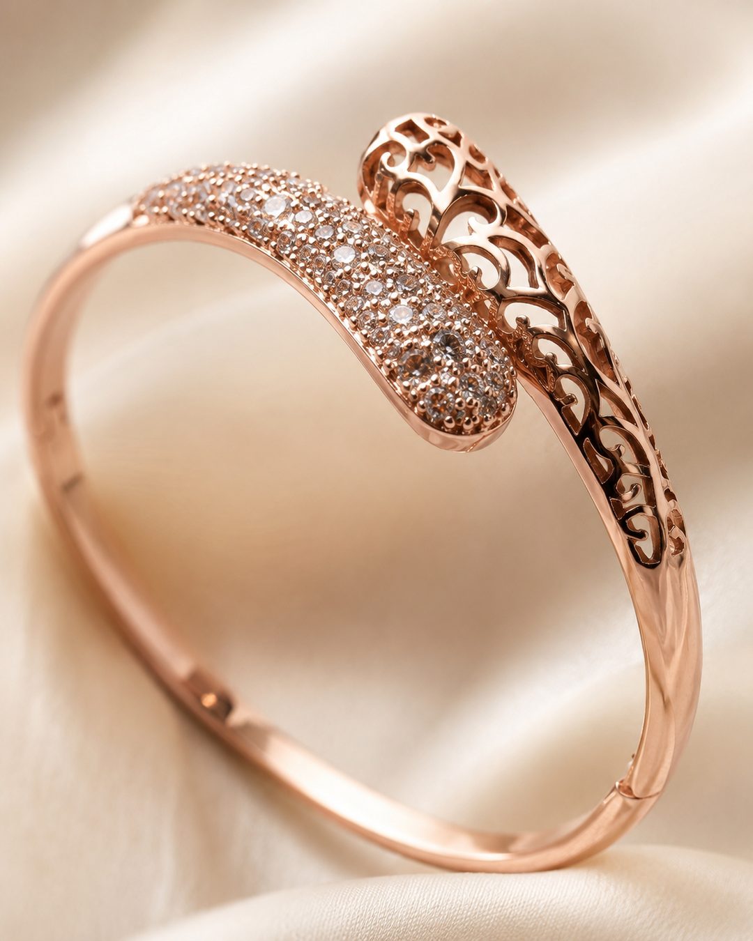 Rose Gold Pavé Bypass Bangle — view 3