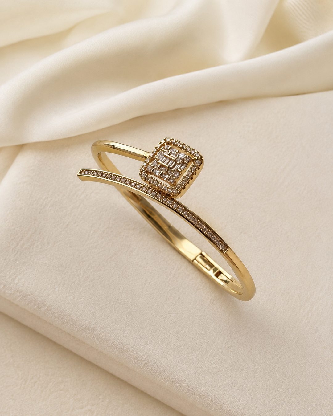 Square CZ Nail Bangle — 18k gold-plated · CZ