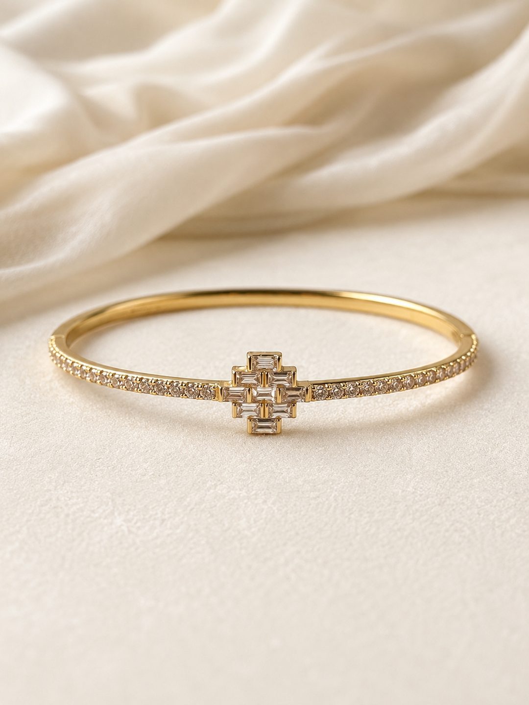 Pavé Cross Bangle — 18k gold-plated · CZ