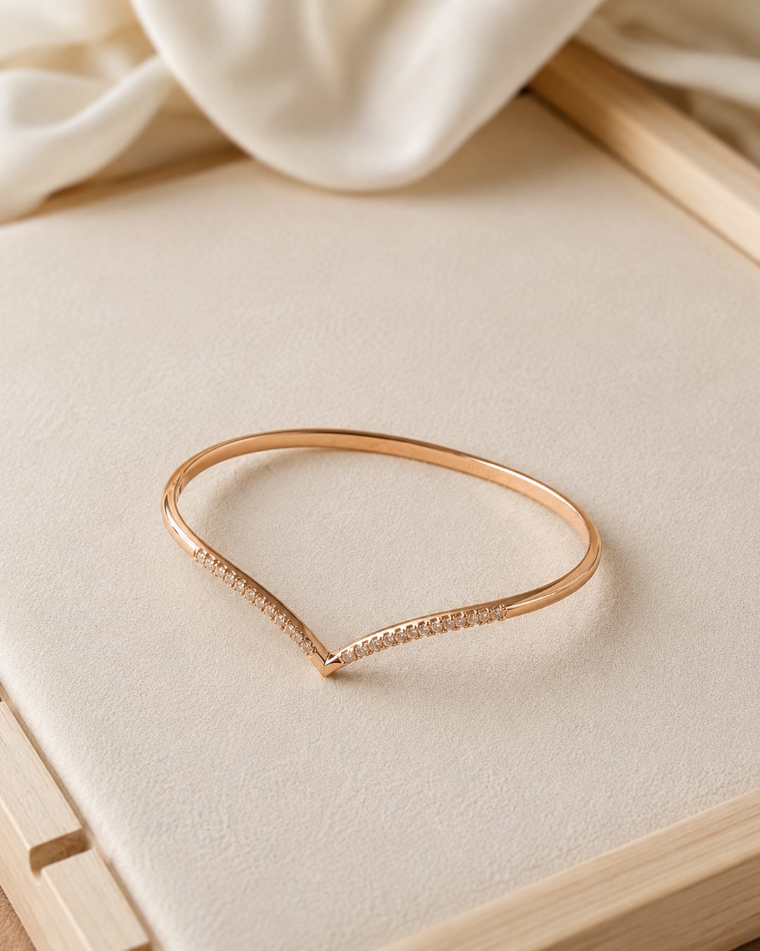 Rose Gold Wishbone Bangle — 18k gold-plated · CZ