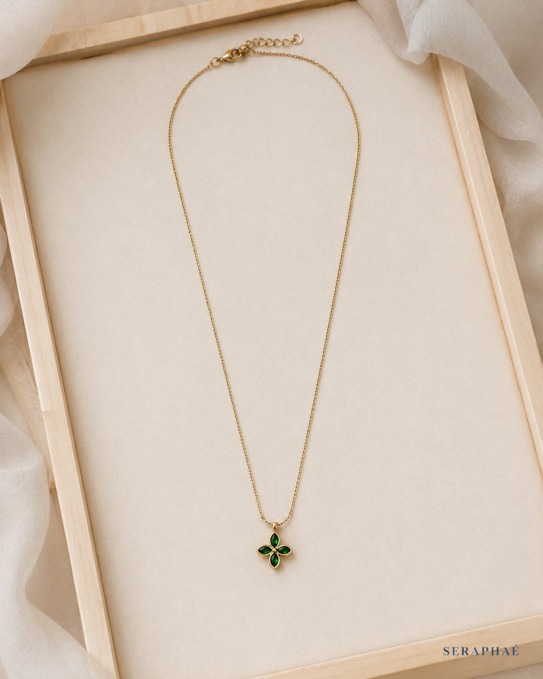 Emerald Clover Necklace — 18k gold-plated · CZ