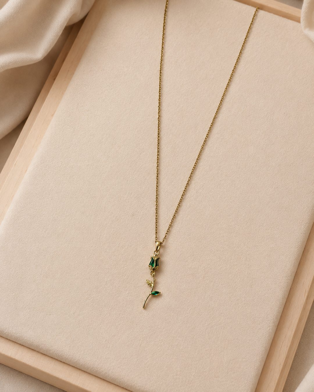 Emerald Tulip Pendant — 18k gold-plated · CZ