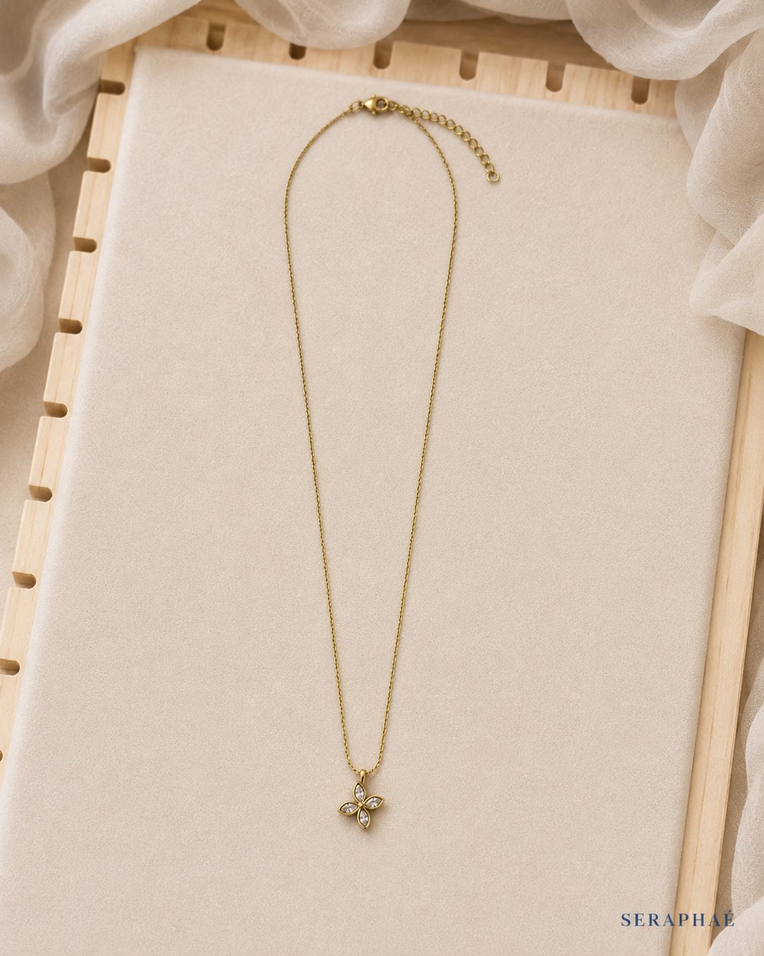 Crystal Petal Necklace — 18k gold-plated · CZ