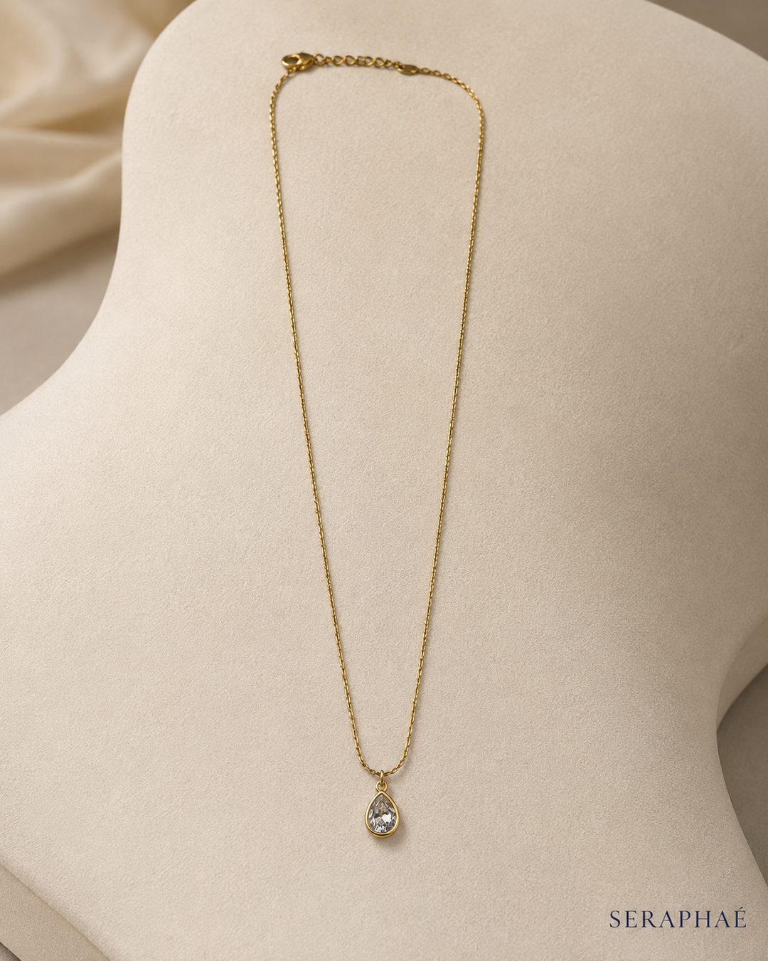 Teardrop Solitaire Necklace — 18k gold-plated · CZ