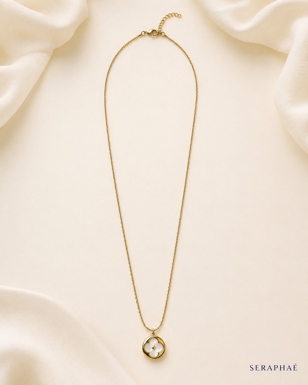Mother-of-Pearl Clover Necklace — 18k gold-plated · CZ