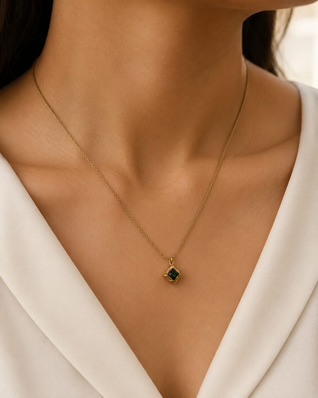 Emerald Cushion Necklace — view 2