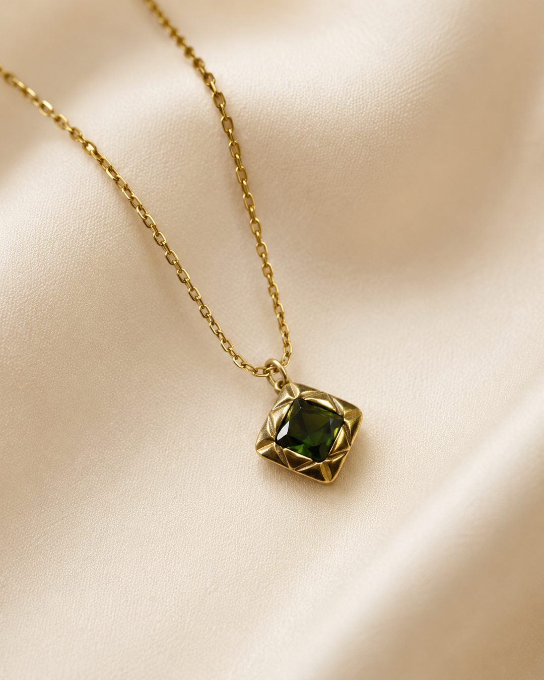 Emerald Cushion Necklace — view 3