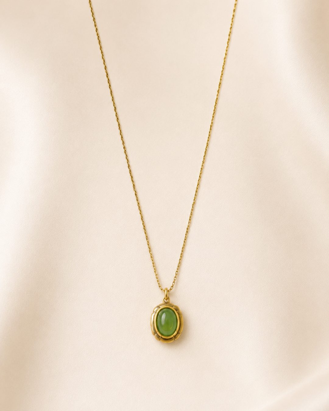 Jade Oval Pendant — 18k gold-plated · CZ