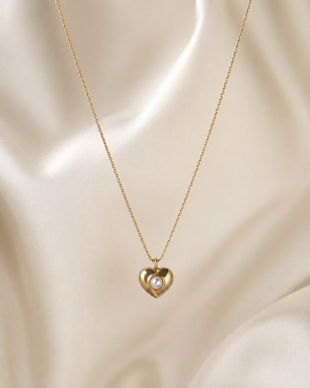 Pearl Heart Necklace — 18k gold-plated · CZ