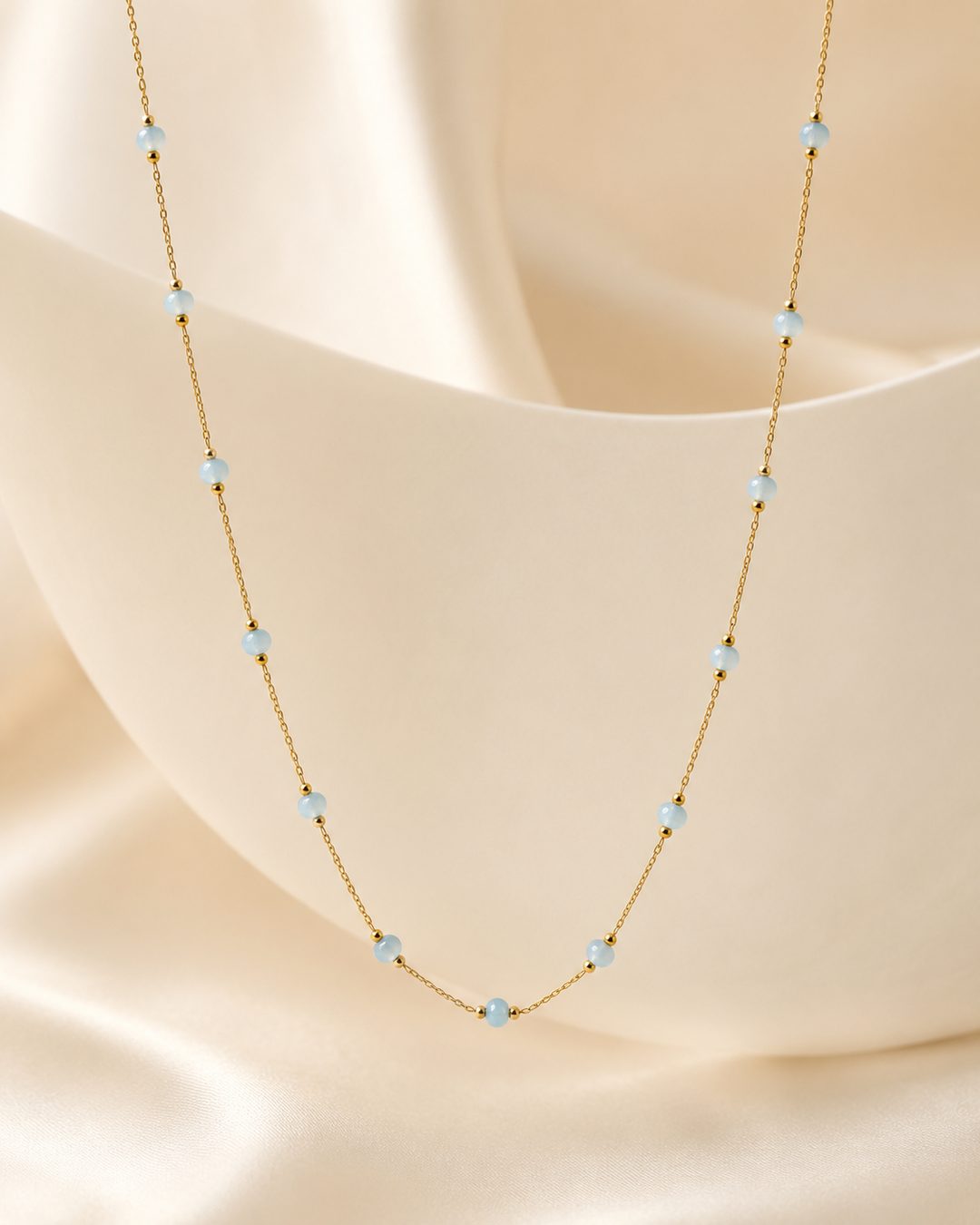 Aqua Bead Necklace — 18k gold-plated · CZ