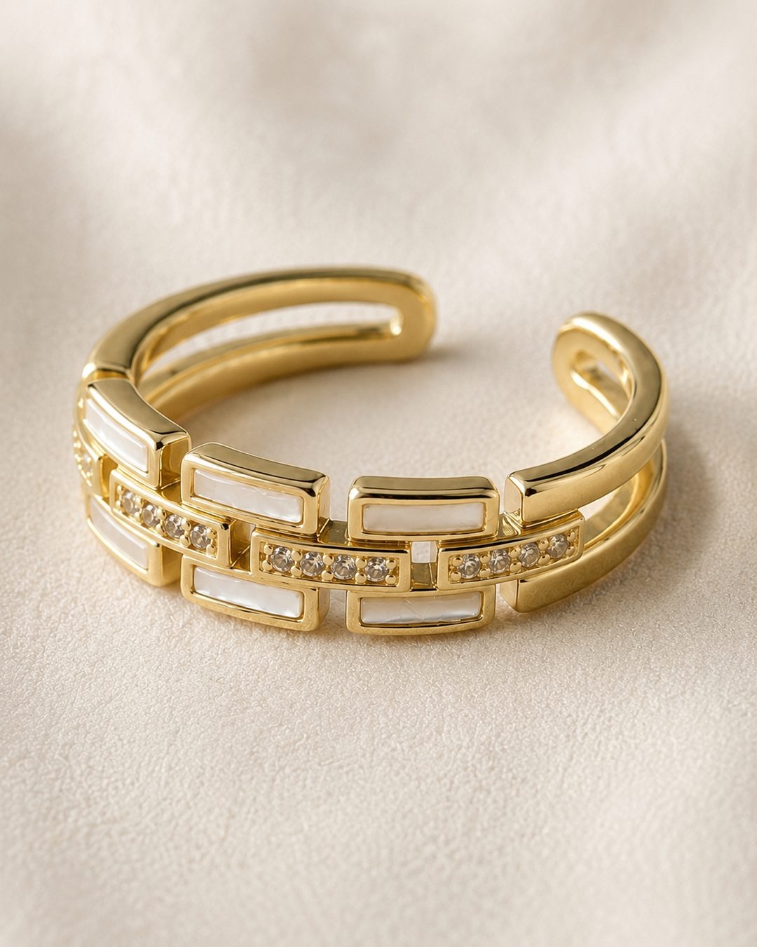 White Enamel Brick Cuff Ring — view 2